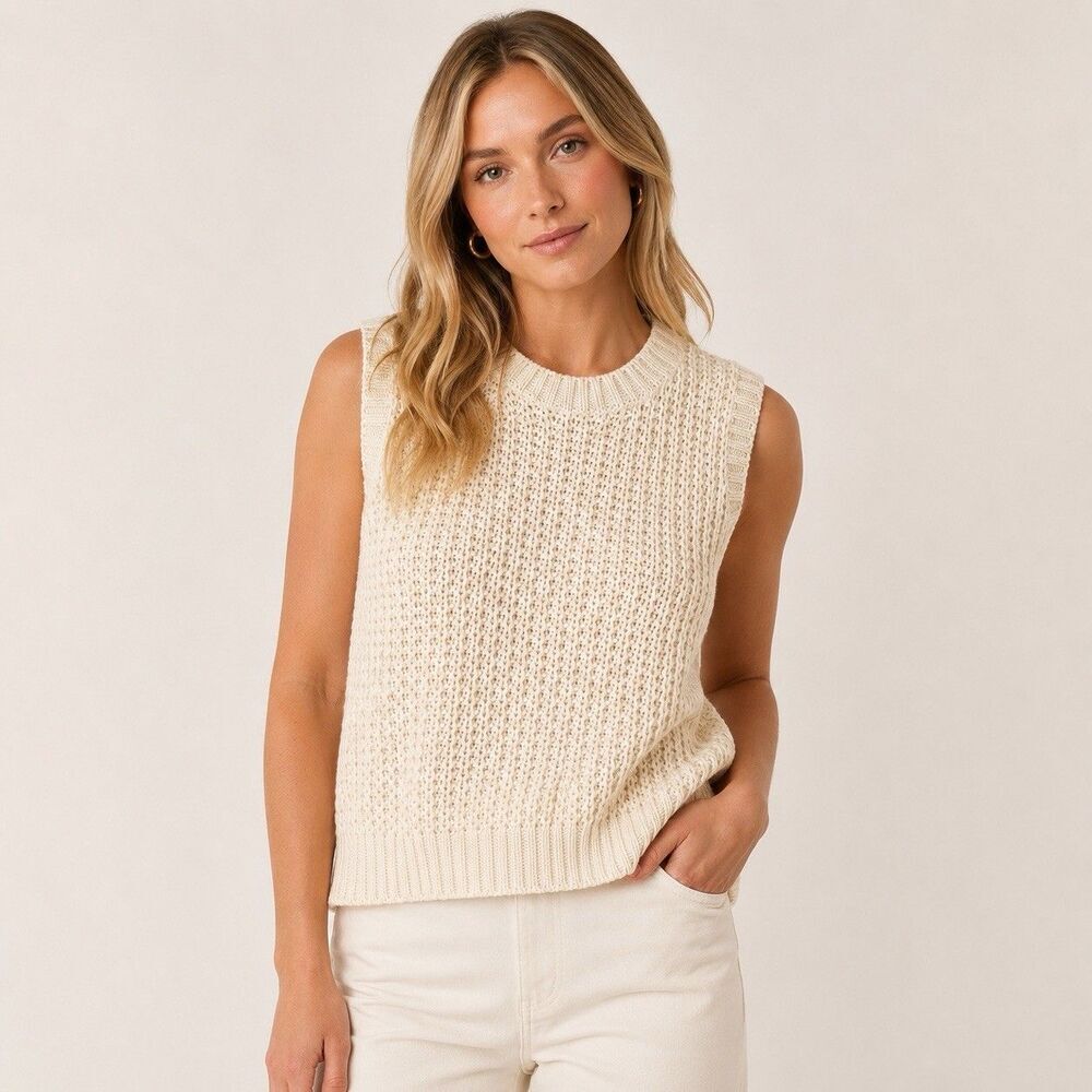 MAREA by Liz Joy Emilia Ivory Alpaca Wool  Sweater Vest Chunky Knit Women XS